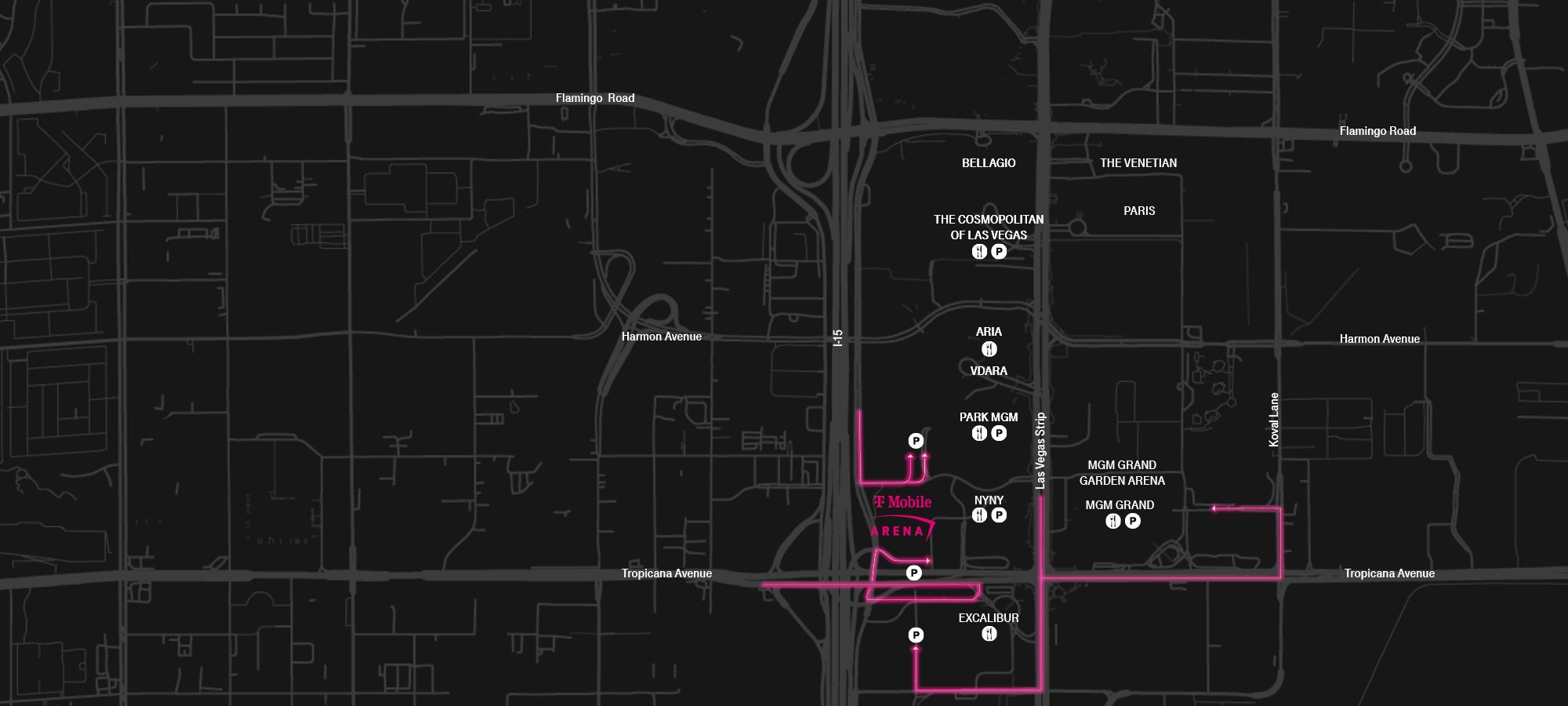 Google Maps Screenshot of T-Mobile Arena location